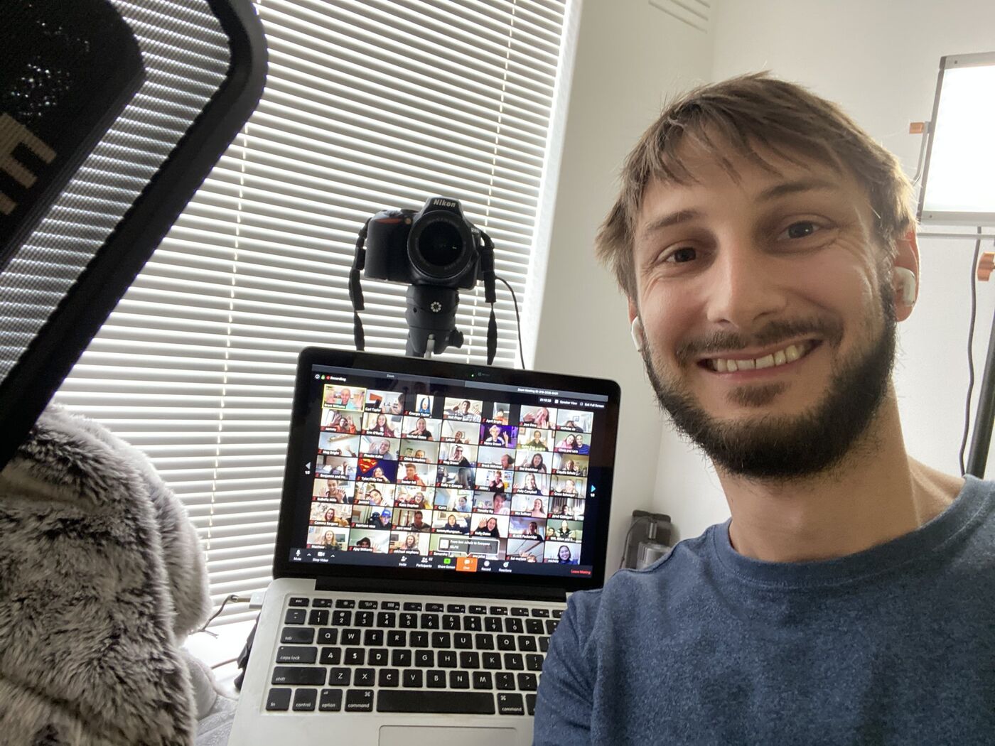 Carl Taylor running a live online session with a full Zoom room